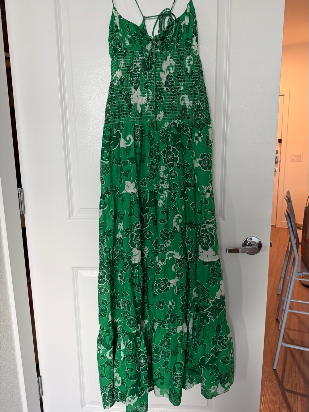 Anthropologie Green Floral Tiered Maxi Skirt